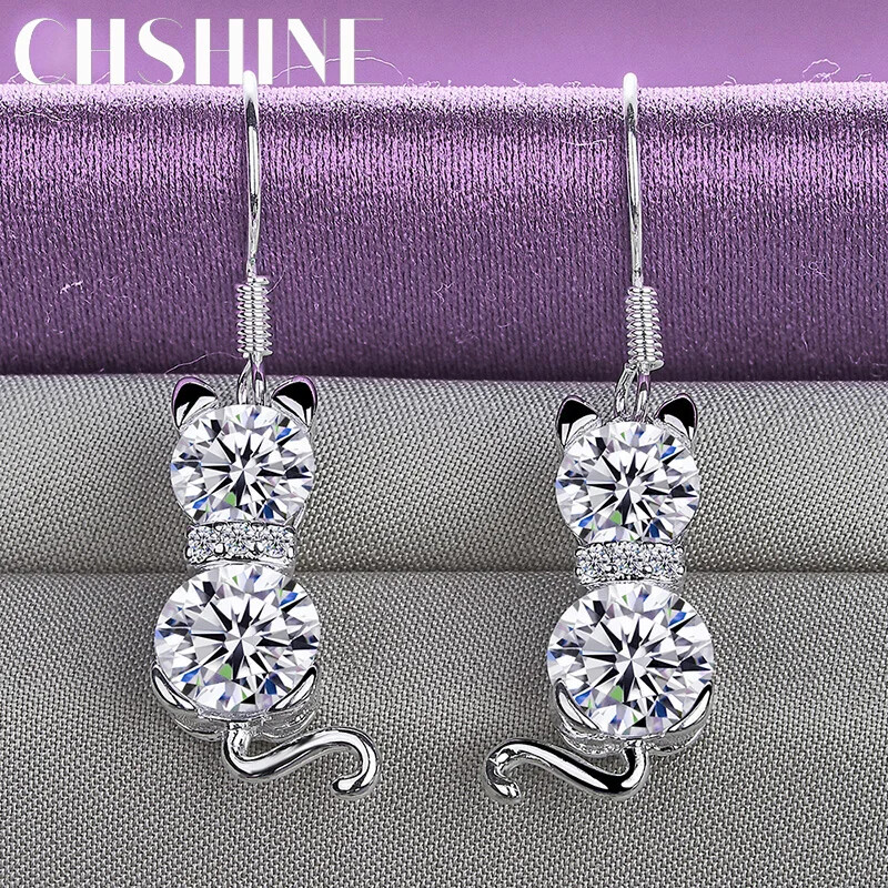 CHSHINE 925 Sterling Silver Shiny Zircon Earrings For Women Charm Jewelry