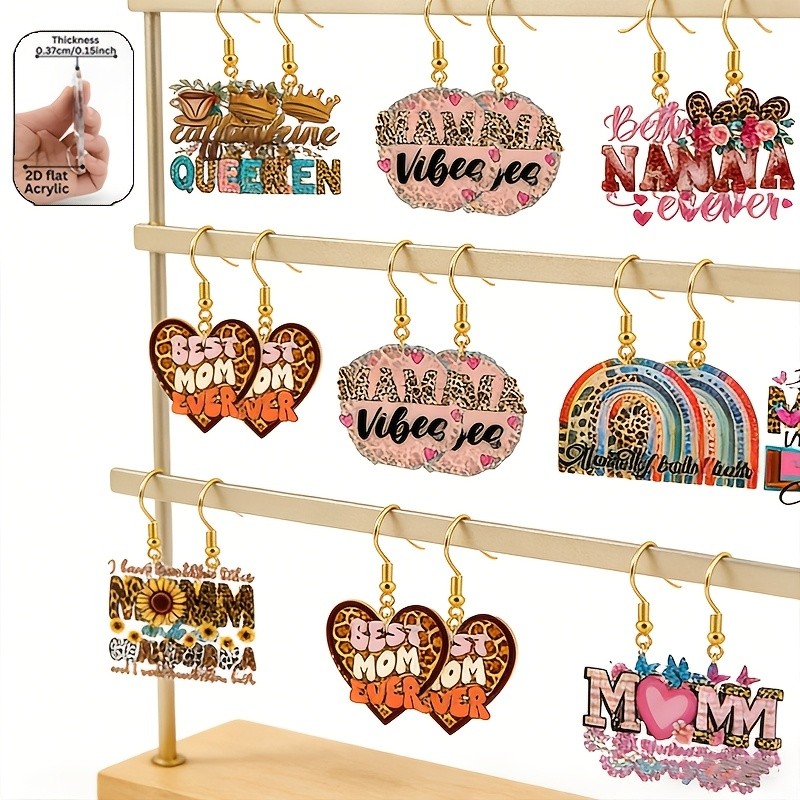 15 Pairs of Acrylic Mother’s Day Happy Earrings, Mother’s Day Commemorative Gift