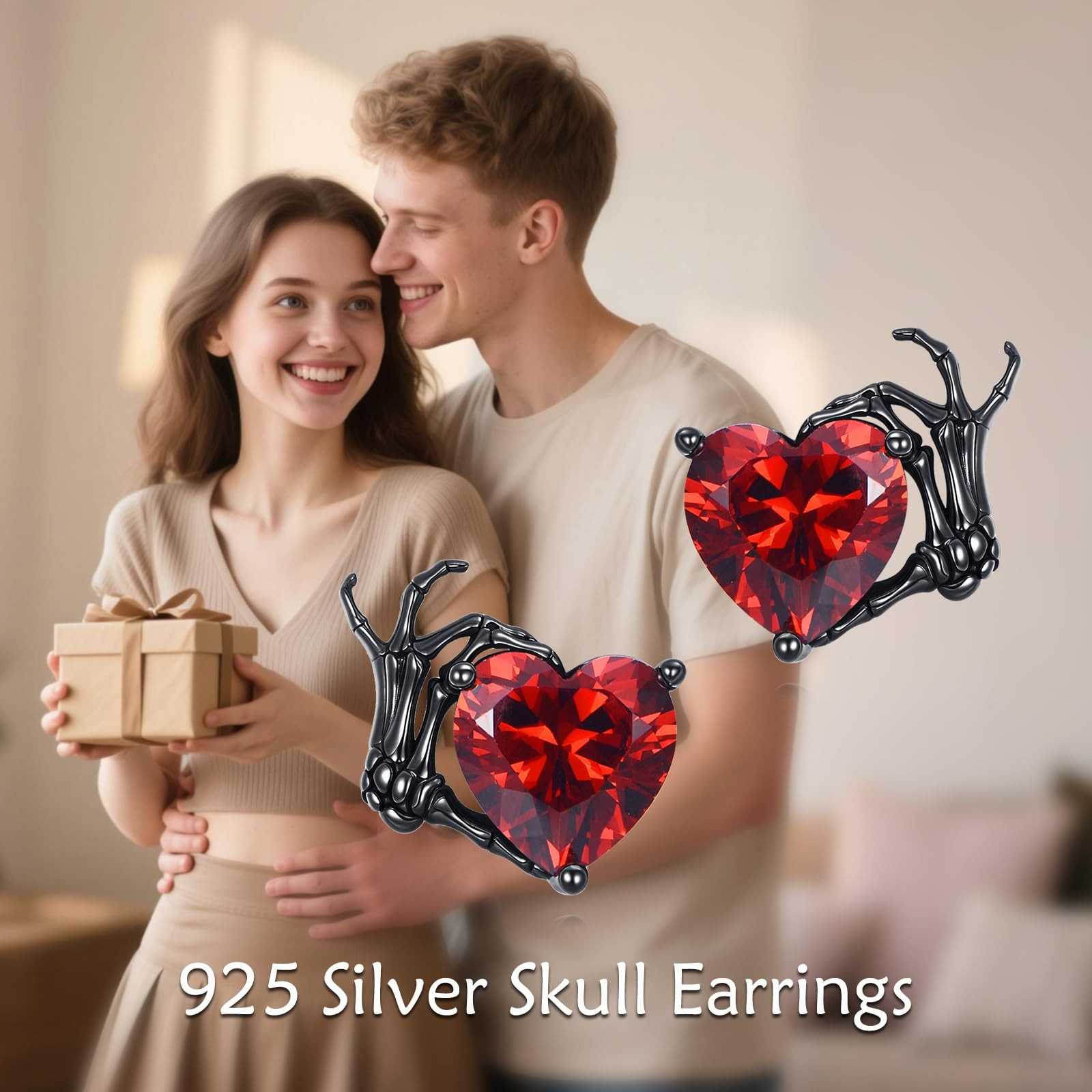 JERWLI Skeleton Hand Earrings 925 Sterling Sliver Black Skull Earrings Hallow…