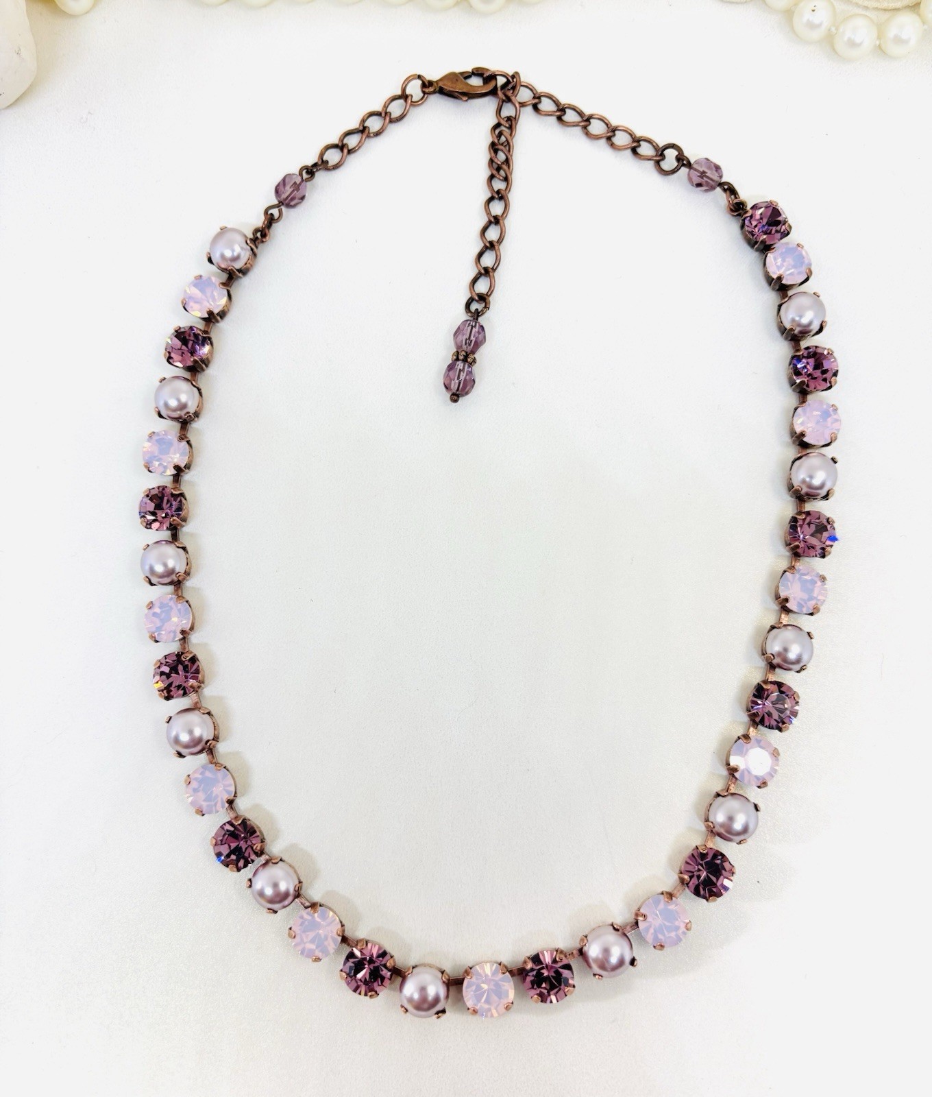 Antique Copper Plated Smoky Mauve Lavender Cup Chain Tennis Necklace