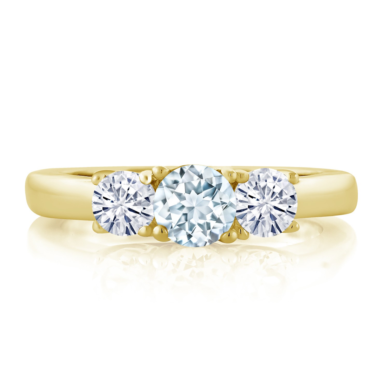 18K Yellow Gold Plated Silver Ring Round Aquamarine Moissanite (0.96 Cttw)