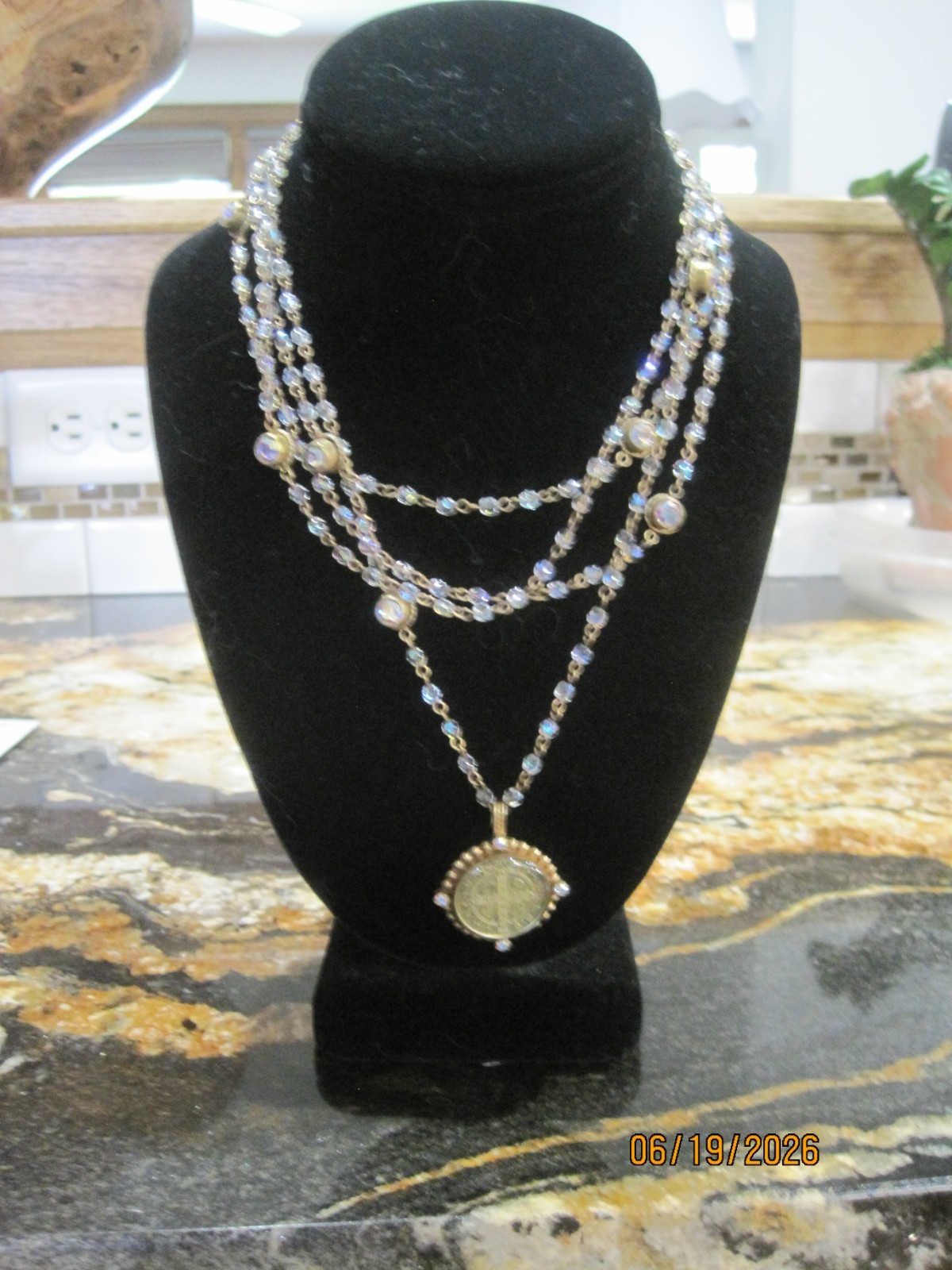 VSA Virgin Saints & Angels San Benito Crystal Necklace Gold Tone Saint Benedict