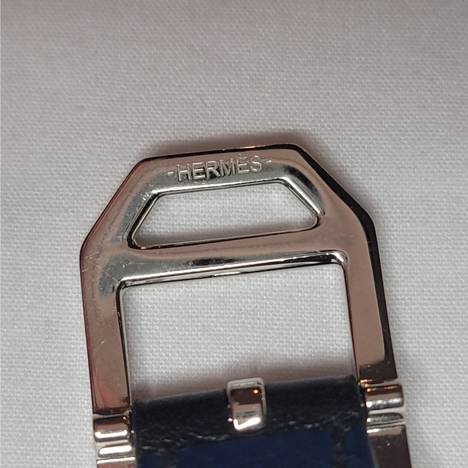 Hermes Paddock Palladium Plated Leather Wrap Bracelet Navy Blue