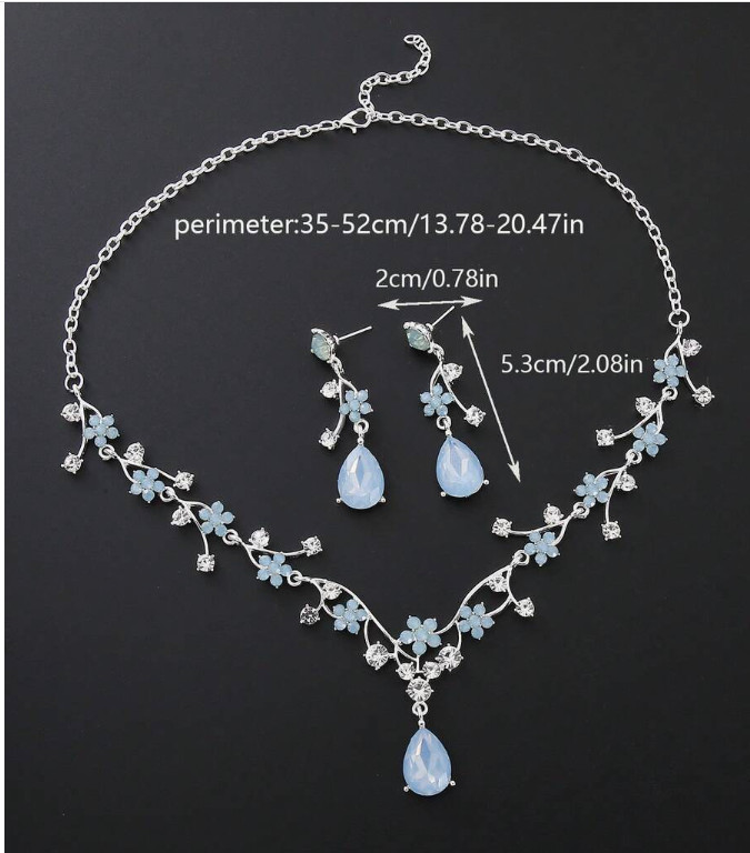 JEWELRY SET-3 Pieces Vintage Style LIGHT BLUE Rhinestone Necklace and Earrings