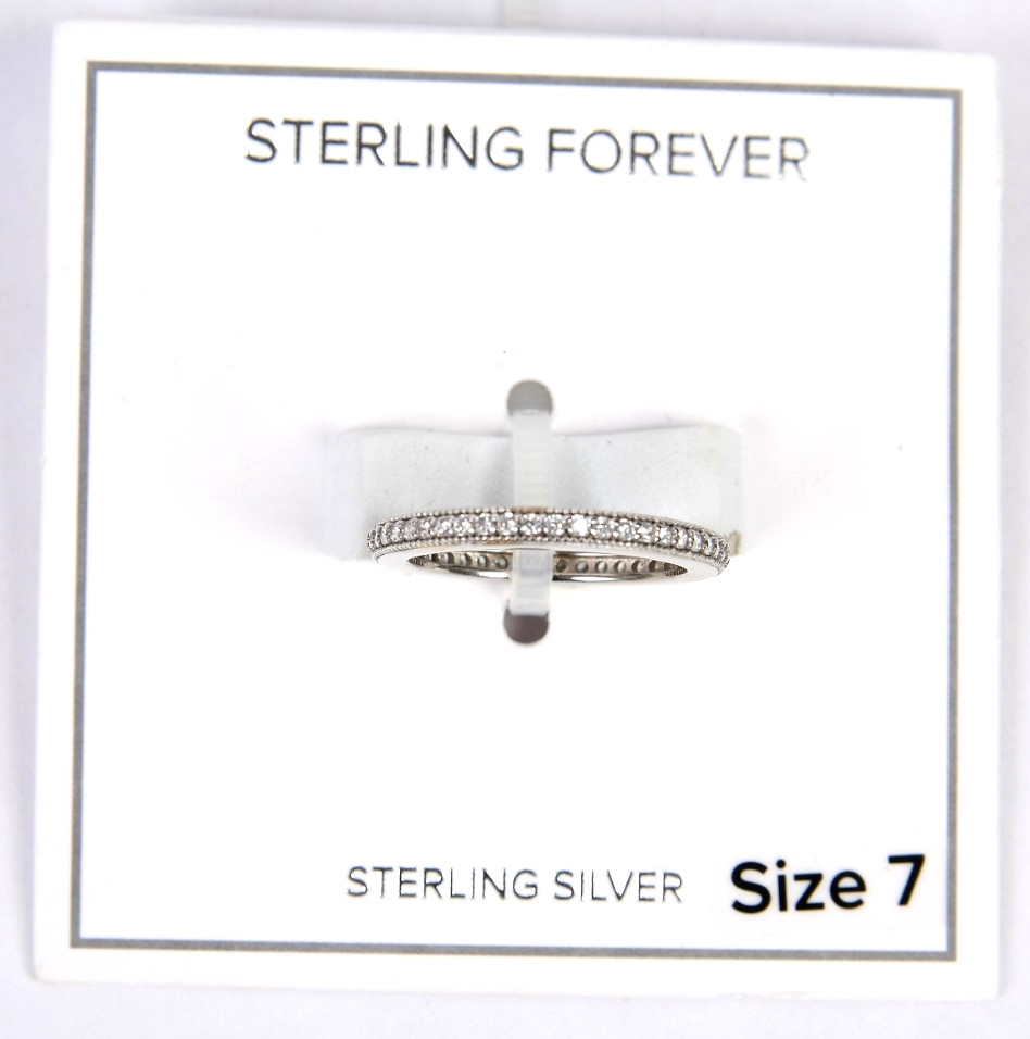 Sterling Forever Sterling Silver Band Ring with CZ Crystals Size 7