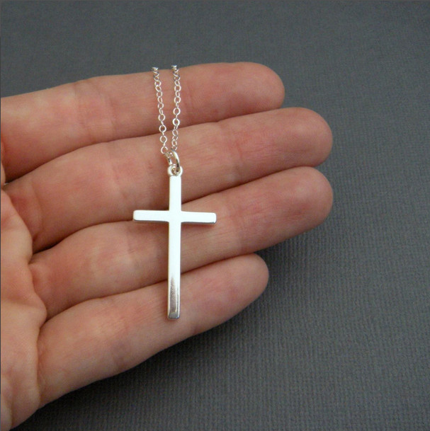 MINIMALIST CROSS RELIGIOUS HOPE Pendant 20″ 925 Plated Sterling Silver Chain Men