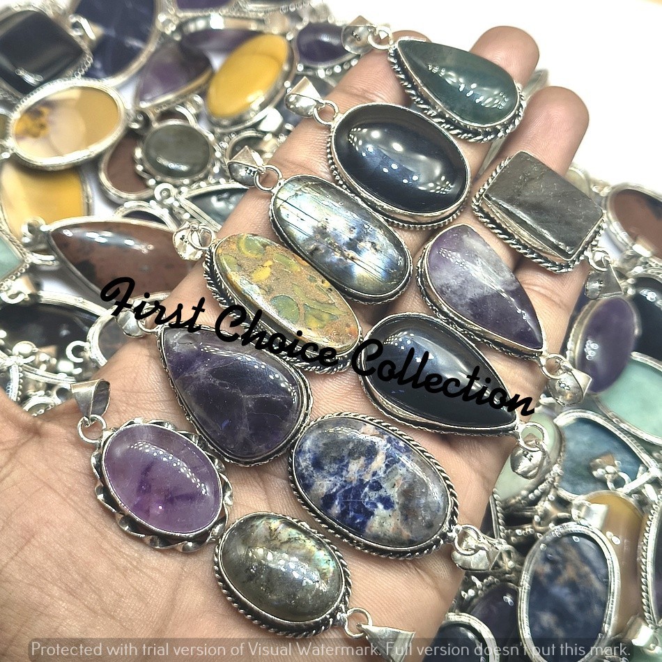 Trendy Amethyst & Mix Gemstone 925 Sterling Silver Plated Pendants Lot Jewellery