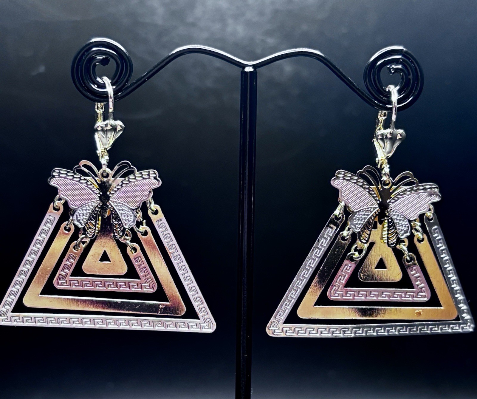 Highest Quality Rose White Yellow Triangle Shapes Butterfly Gold Filled Earrings