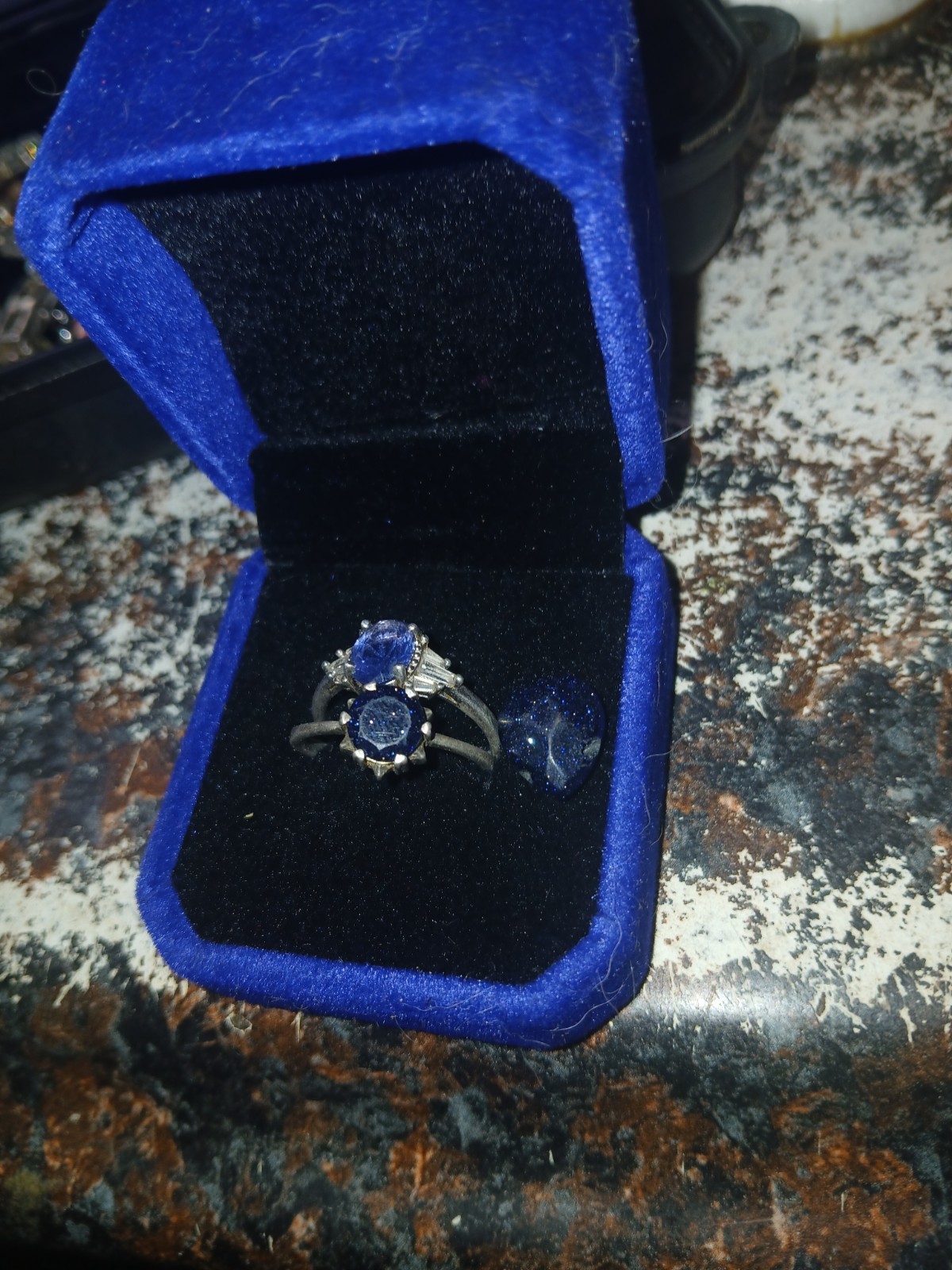 Starry Night Sterling Silver With Blue SandStone HandCrafted Ring Set