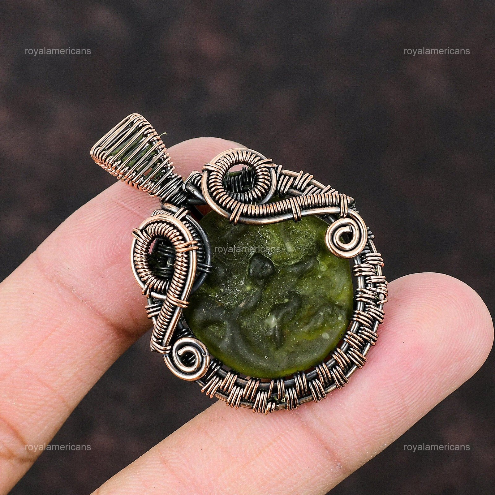Moldavite Gemstone Wire Wrapped Pendant Handcrafted Copper Ethnic Jewelry 1.89″