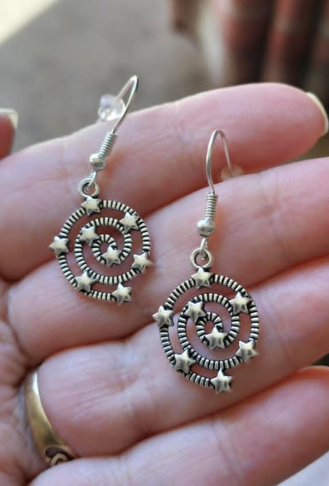 Spiral Stars Circle Drop Dangle Earrings Lobes Goth Alternative Boho Festival