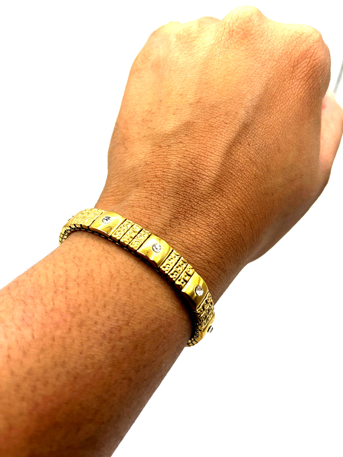 Stainless Steel Gold Tone Bracelet CZ Accents Bangle Design