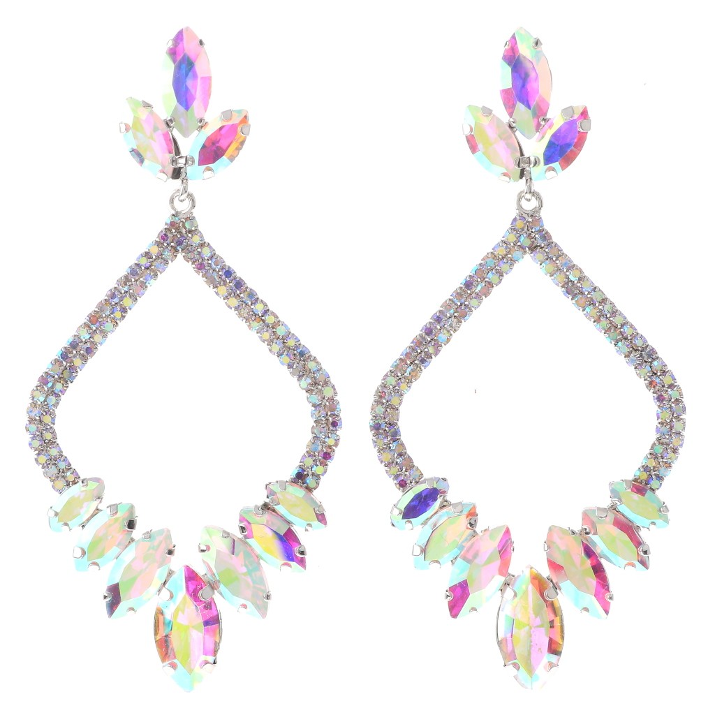 Silver Tone Alloy Metal Rhinestone Drop Post Earrings ESE8675-SAB