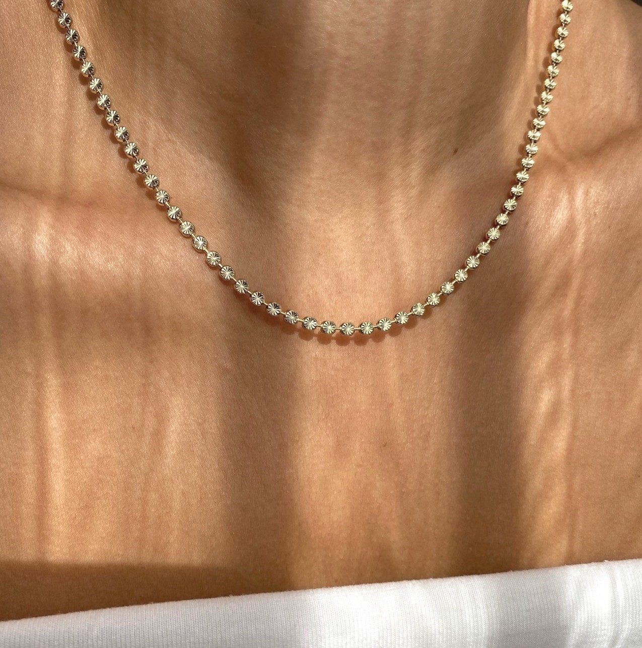 14K Gold Plated Moon Cut Ball Chain Necklace 18″ Water Resistant Women