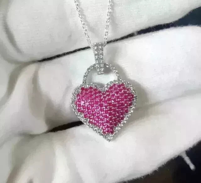 2Ct Round Lab Created Pink Sapphire Heart Pendant 14K White Gold Plated 18″Chain