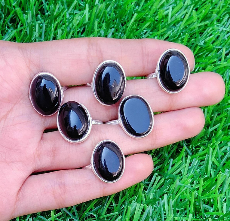 Hippie Black Onyx 925 Silver Plated Bezel Rings Lot, Gemstone Jewelry,Gift Her