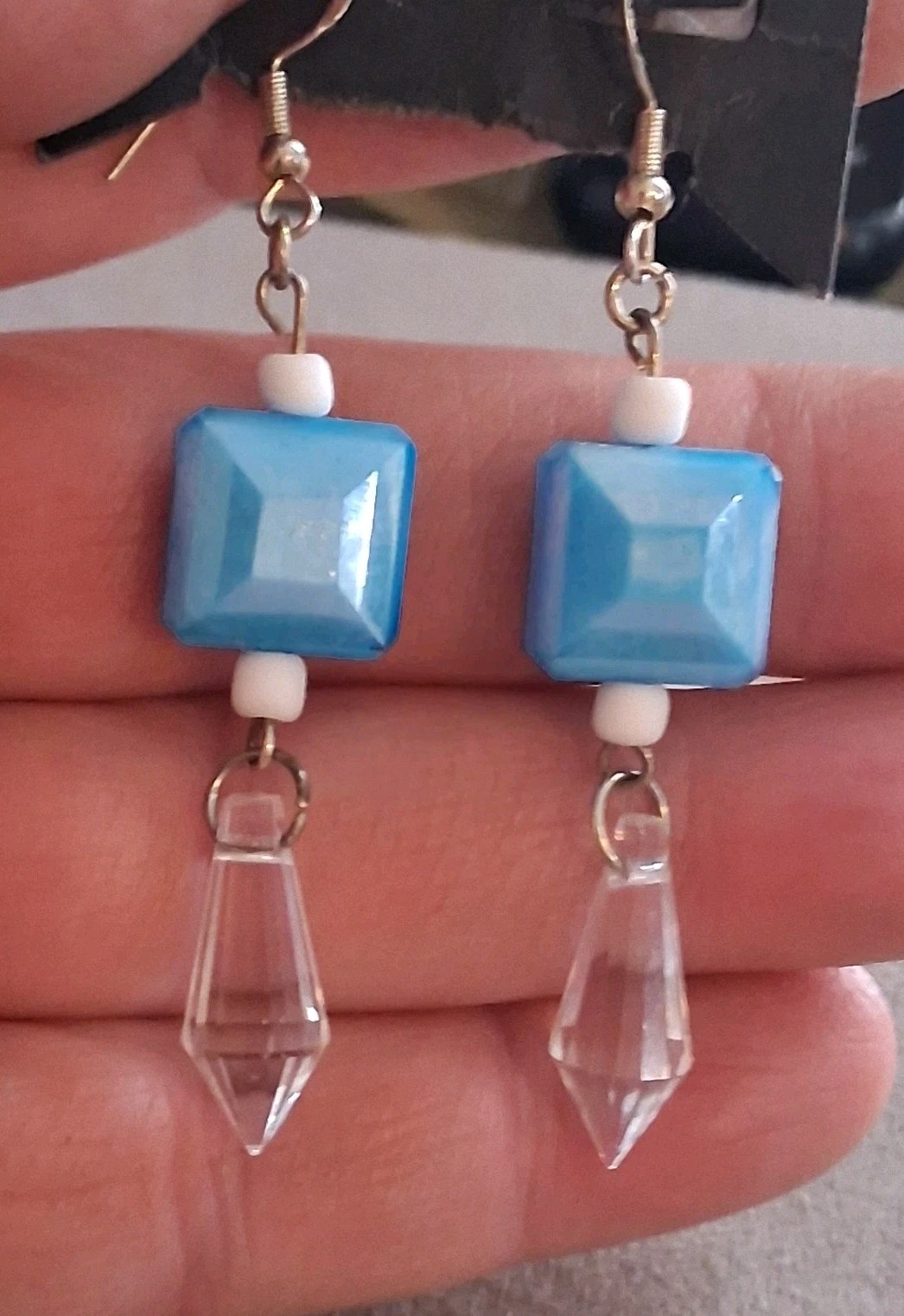 Aqua blue faceted crystal multi bead dangle drop earrings