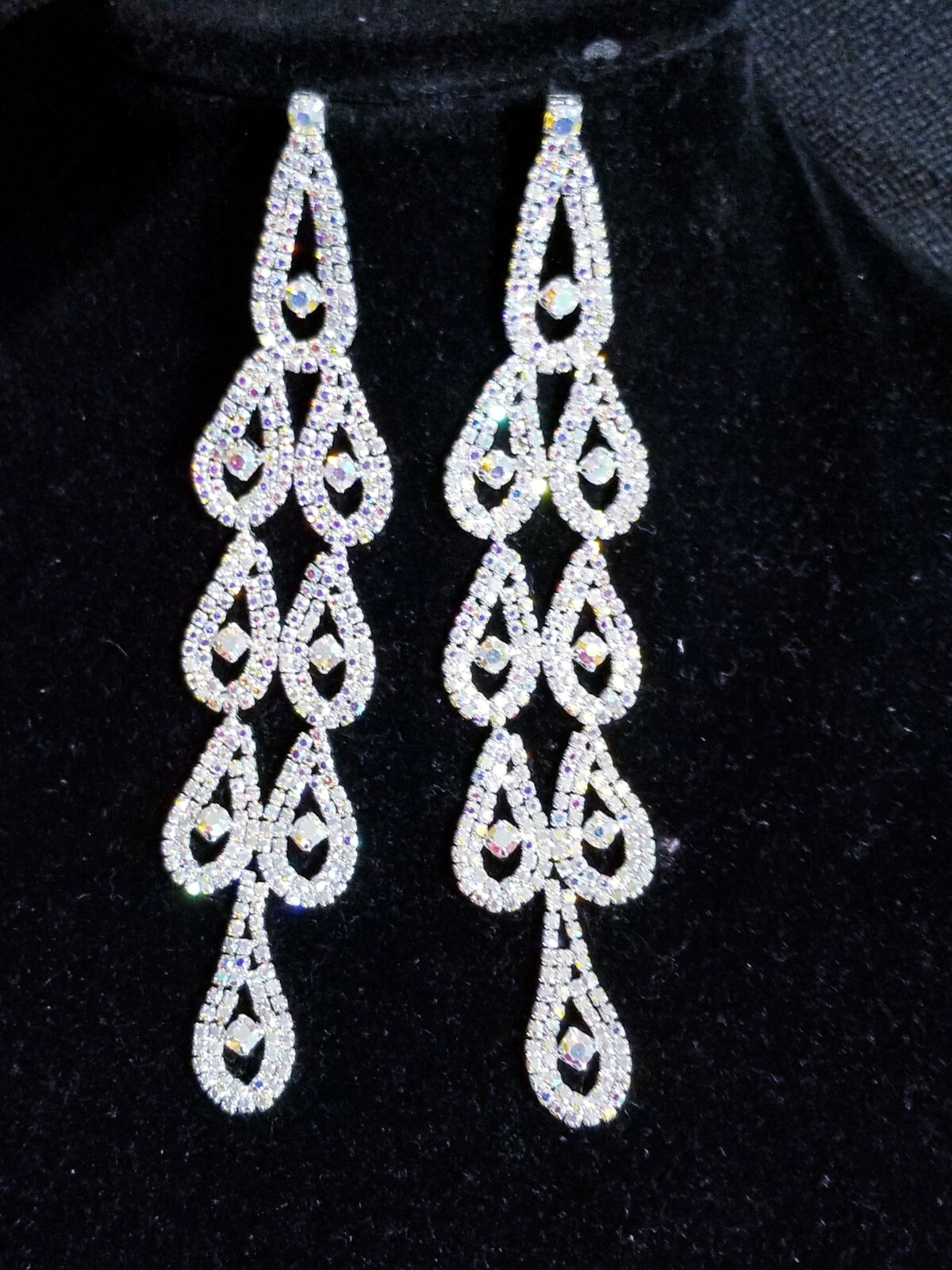 Bridesmaid Drop Dangle Chandelier Earrings 5.8 inch AB Rhinestone Pageant Prom