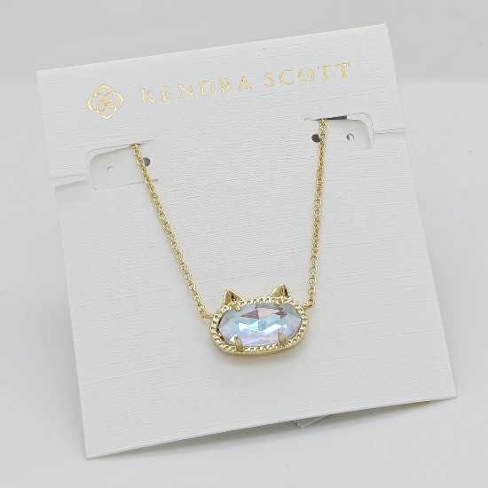 New Kendra Scott Elisa Cat Gold Pendant Necklace In Dichroic Glass