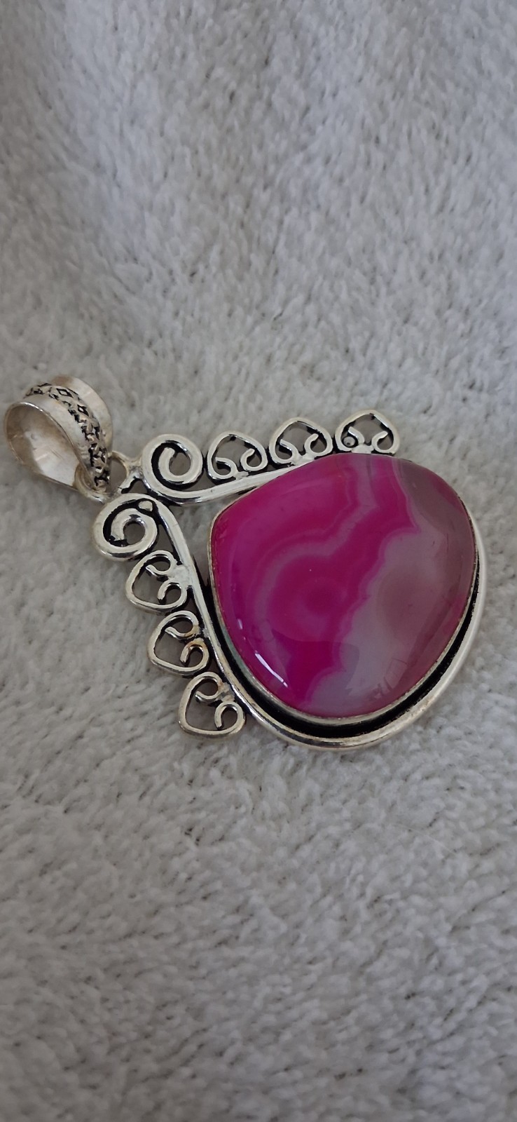 Radiant Pink Lace Agate Gestone Sterling Silver 925 Pendant Jewelry