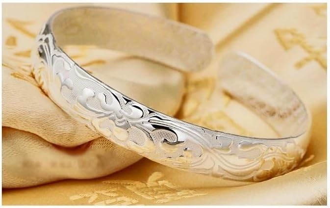 Simple 925 Sterling Silver Cuff Bangle Bracelet, Adjustable Open Design, Elegant