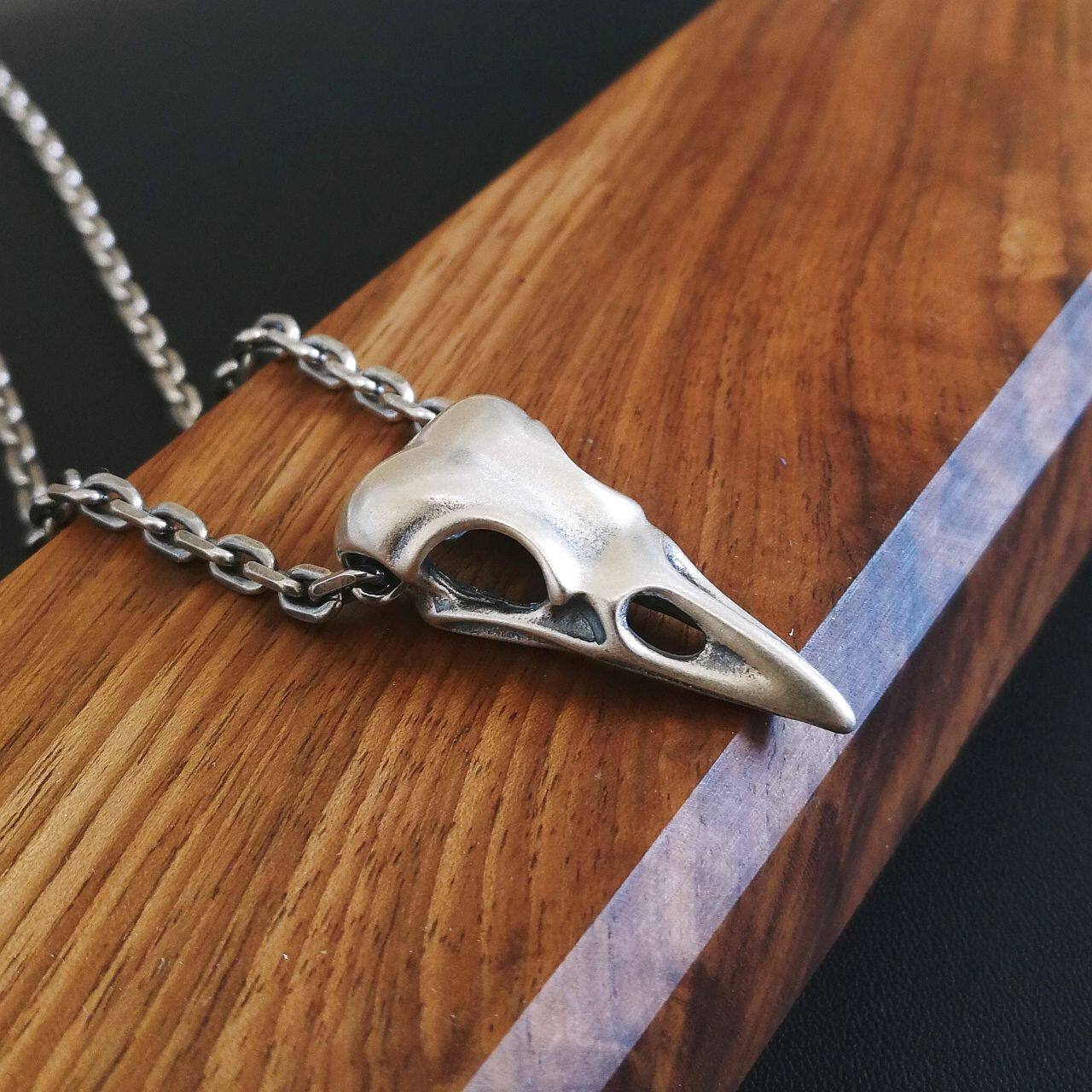 925 Sterling Silver Raven Crow Bird Skull Pendant Gothic Unique Unisex