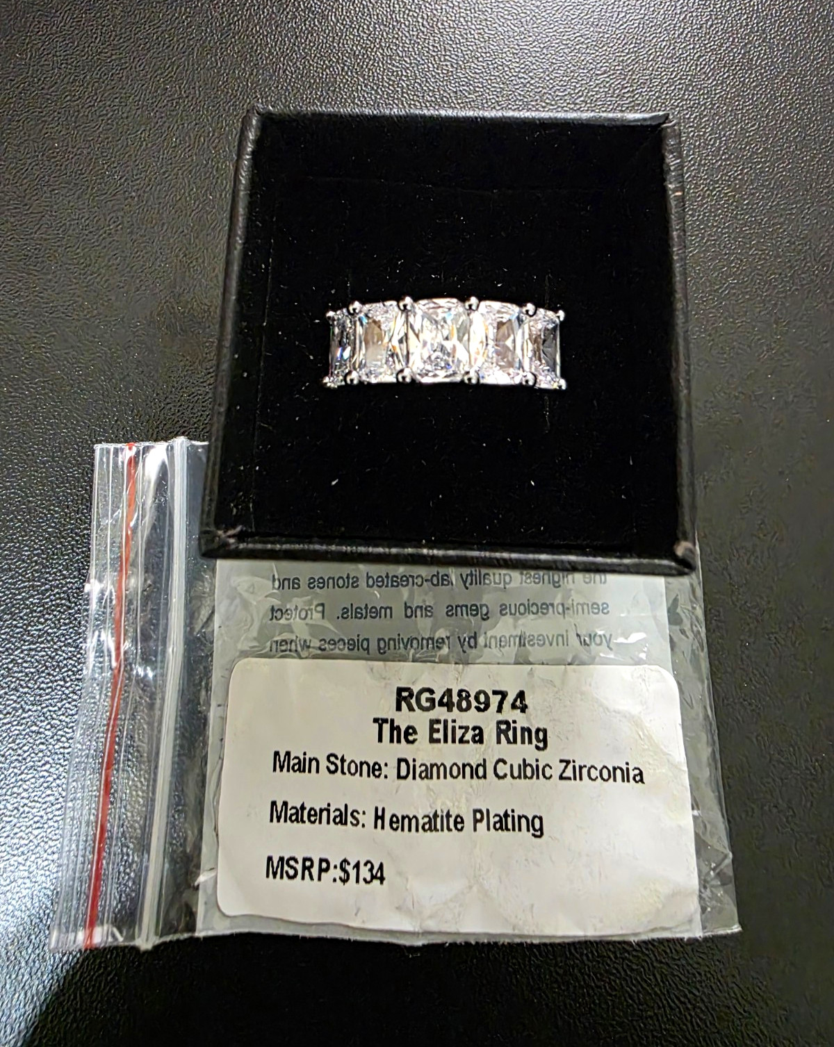 Cubic Zirconia Hematite Plated Silver Band Ring – Prong Set Size 7 RG48974