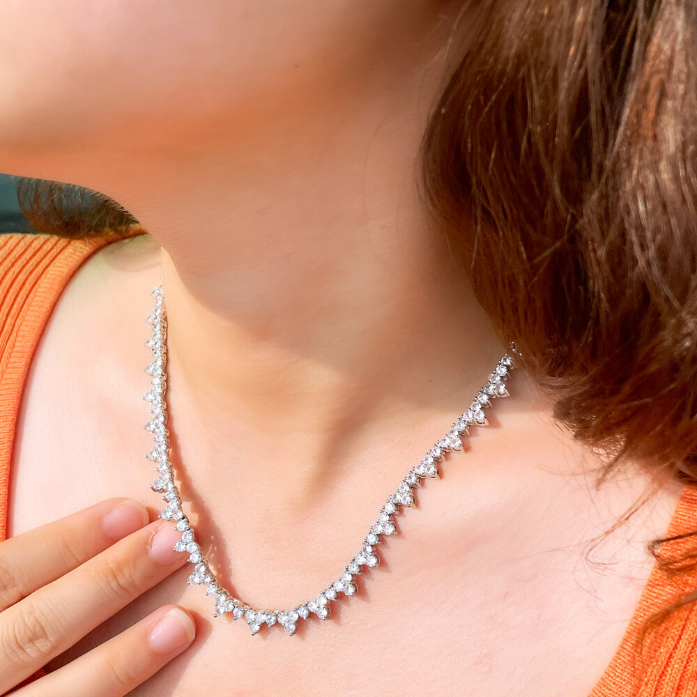 White Cubic Zirconia Triangle Chain Link Chorker Necklace Cocktail Party Jewelry