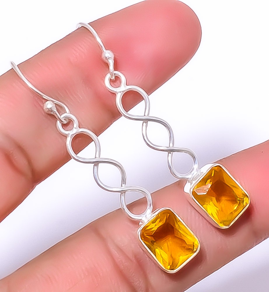Citrine Gemstone 925 Silver Plated Spiral Earring 1.79″ A317