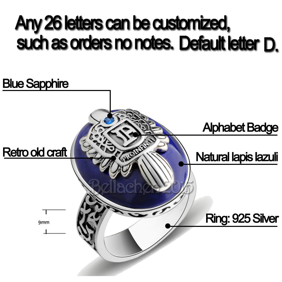 Special List For Vampire Diaries Lapis 925 Sterling Silver Customized Ring