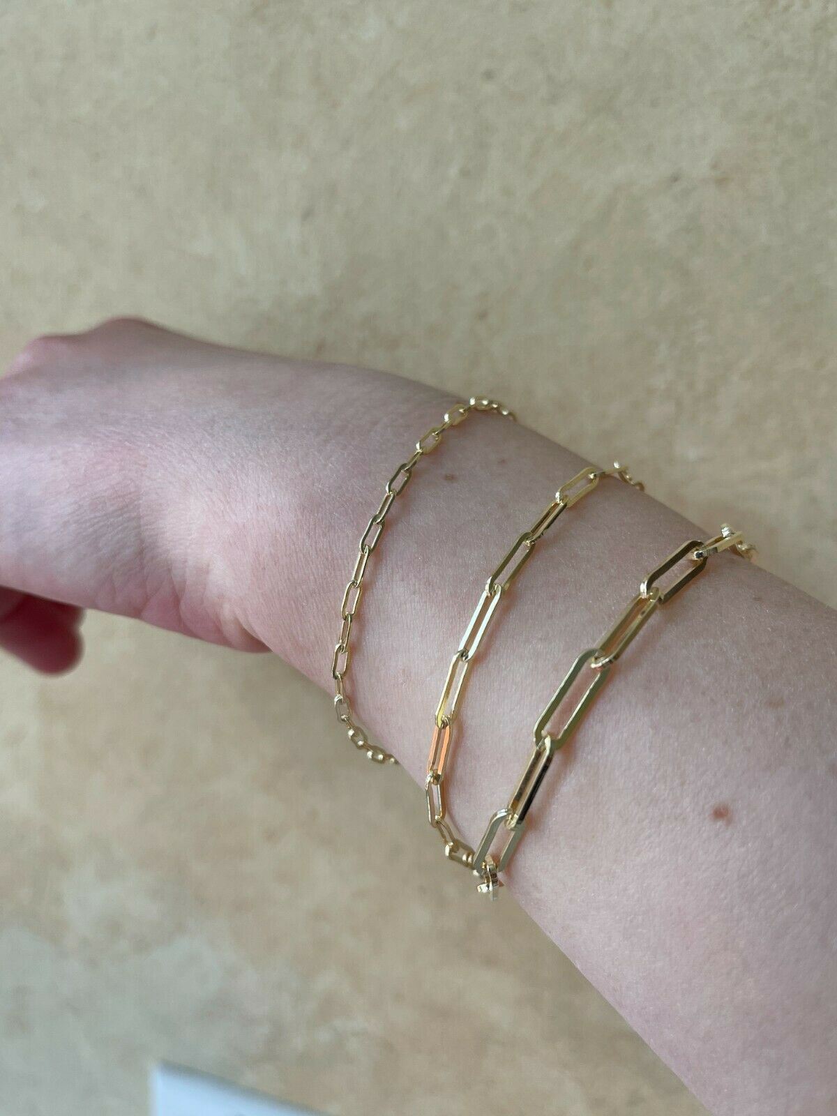14k Gold Plated Solid 925 Sterling Silver Paperclip Bracelet 2.5mm-4mm ITALY