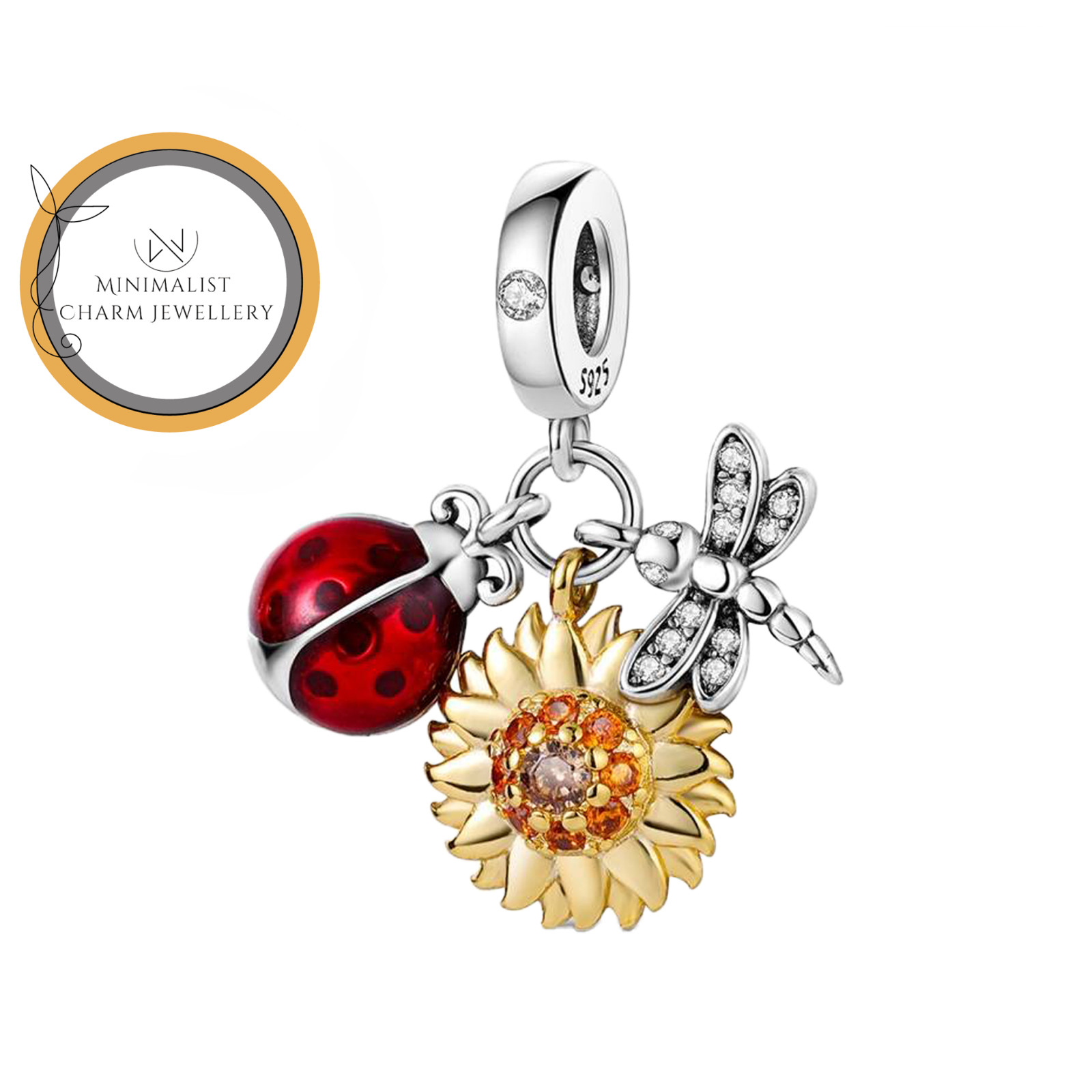 Ladybug, Dragonfly And Sunflower Charm For Bracelet, Ladybug Charm
