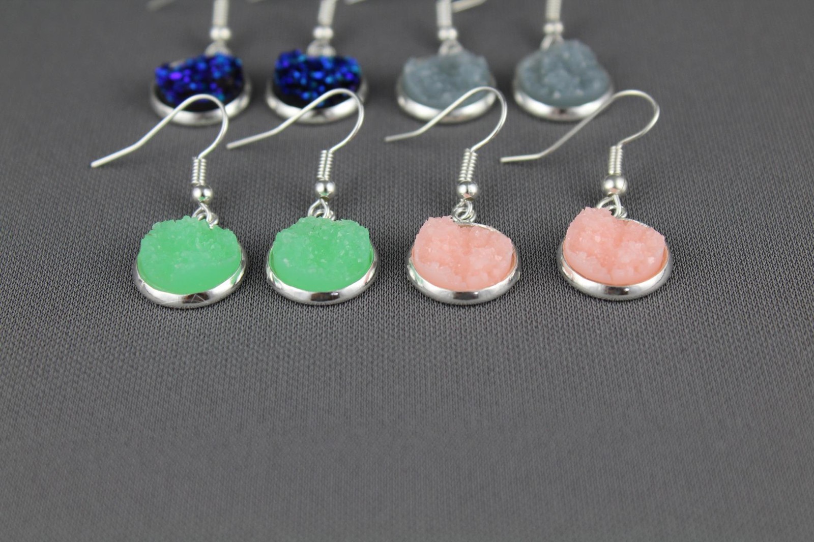 sparkly dangle earrings small silver faux druzy pendant 1.25 inches long drusy