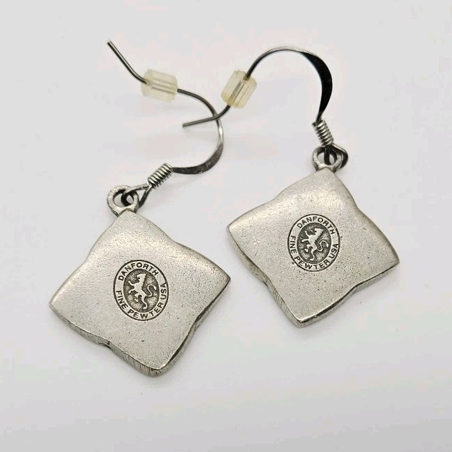 Danforth Earrings Fine Pewter Usa Pierced Dangle Celtic Cross 1.5 in Vintage