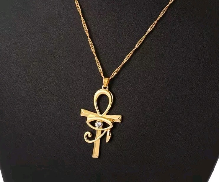 Eye of Horus Ankh Necklace Gold Color Clear Eye Rhinestone Fashion Jewelry 21-6