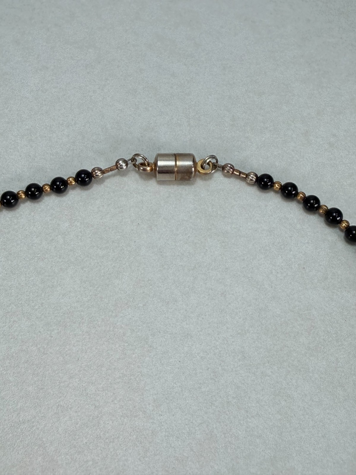 Vintage Black Onyx Smooth Collar Necklace Statement Beaded Gold Tone