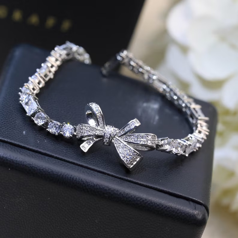 6 Ct Round Cut Simulated Diamond Bow Tennis Bracelet 925 White Sterling Silver