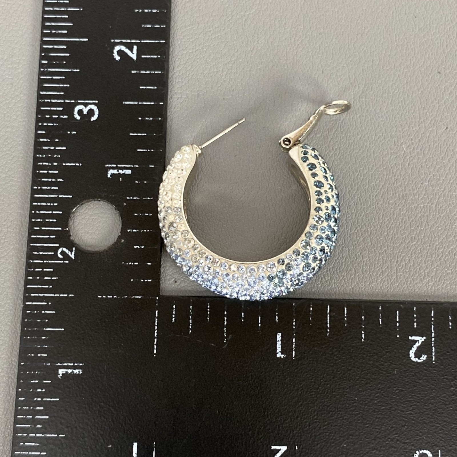 Swarovski Palladium-Plated Dark/Sky Blue Gradient Crystal Hoop Pierced Earrings
