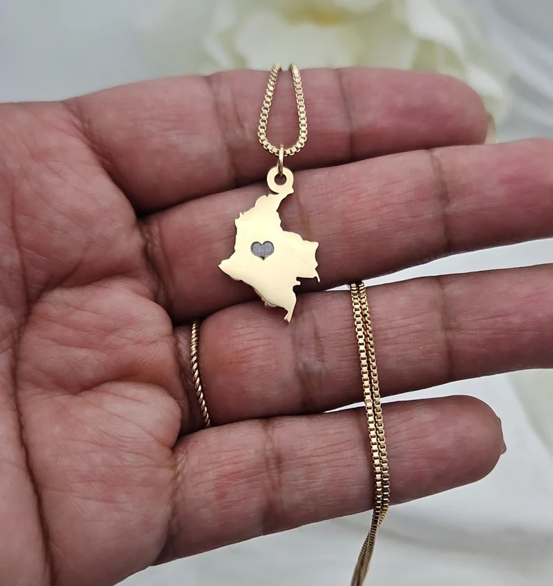 Gold Colombia Necklace, Small Colombian Necklace, Engravable Necklace, 1mm Box
