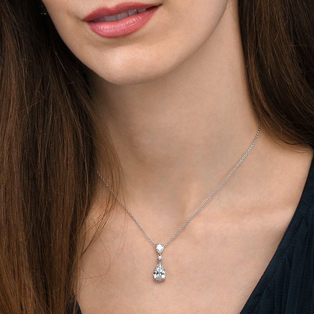 925 Sterling Silver Pear Drop Pendant Necklace