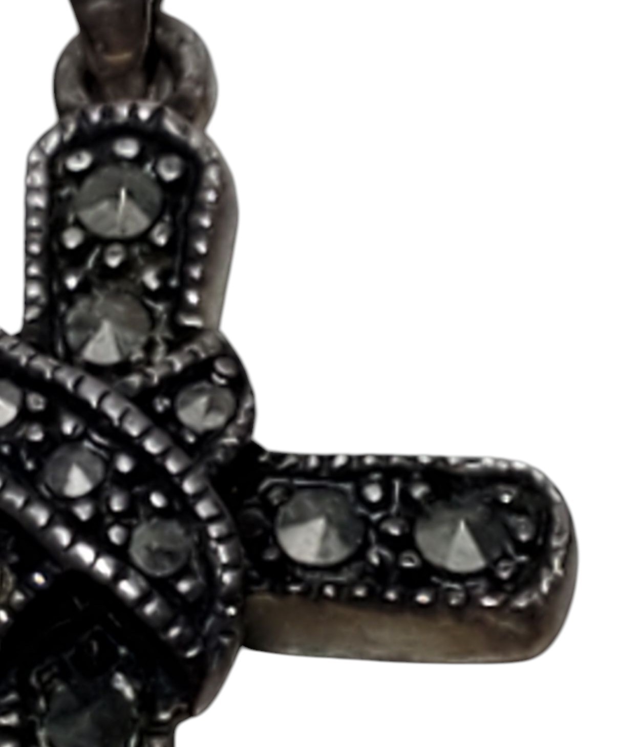 925 Sterling Silver Marcasite Vintage Religious Cross Pendant W/ Stones 2.53g