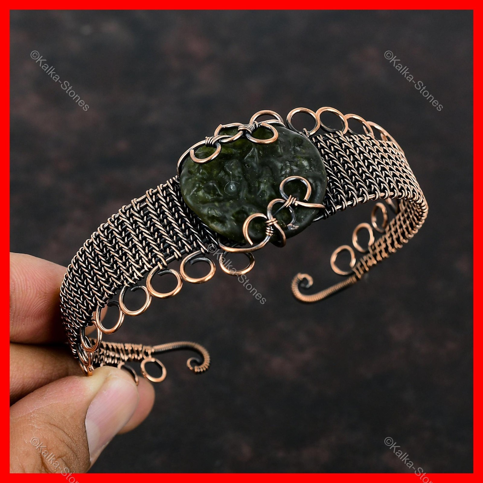 Round Natural Moldavite Copper Daughter Wire Wrapped New Anniversary Ethnic Cuff
