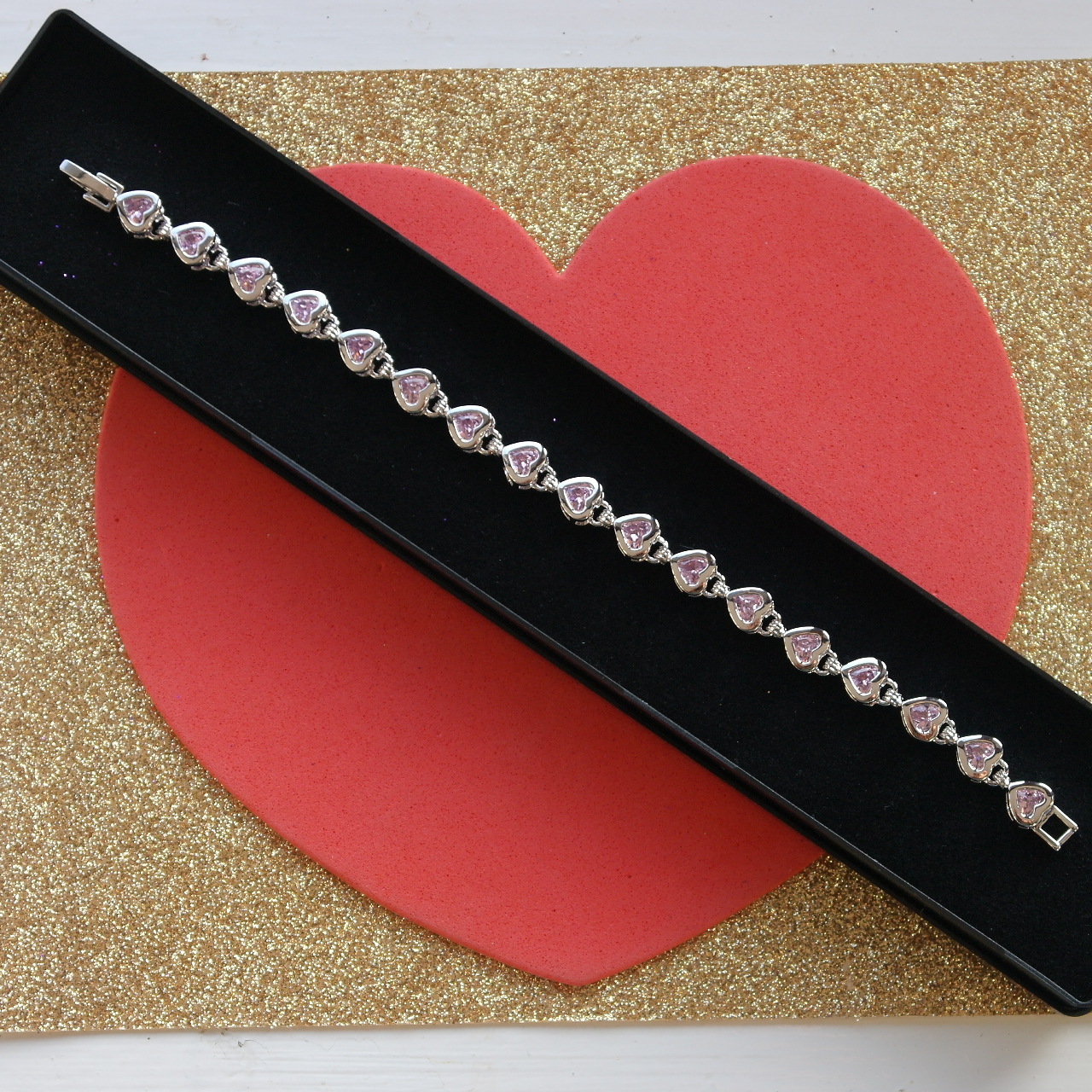 Beautiful Bracelet 18K White Gold Plated With Kunsite 11 Gr. 7″ Inc Long In Box