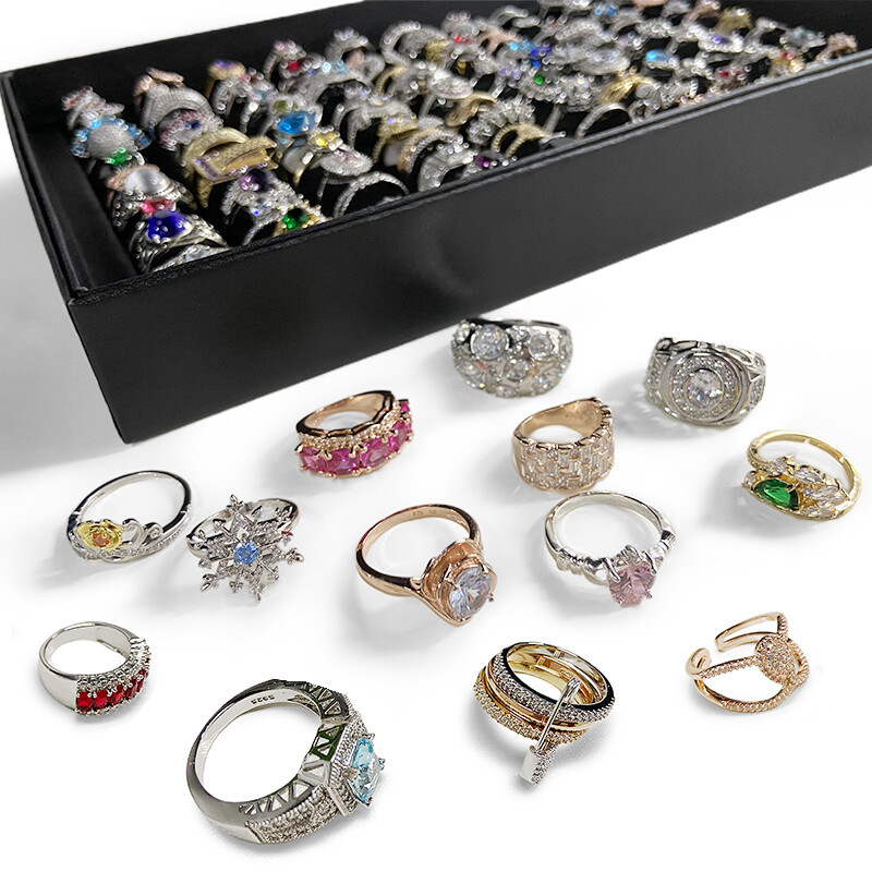 20/100Pcs Wholesale Bulk Lot Women’s Vintage Crystal Metal Jewelry Mixed Rings