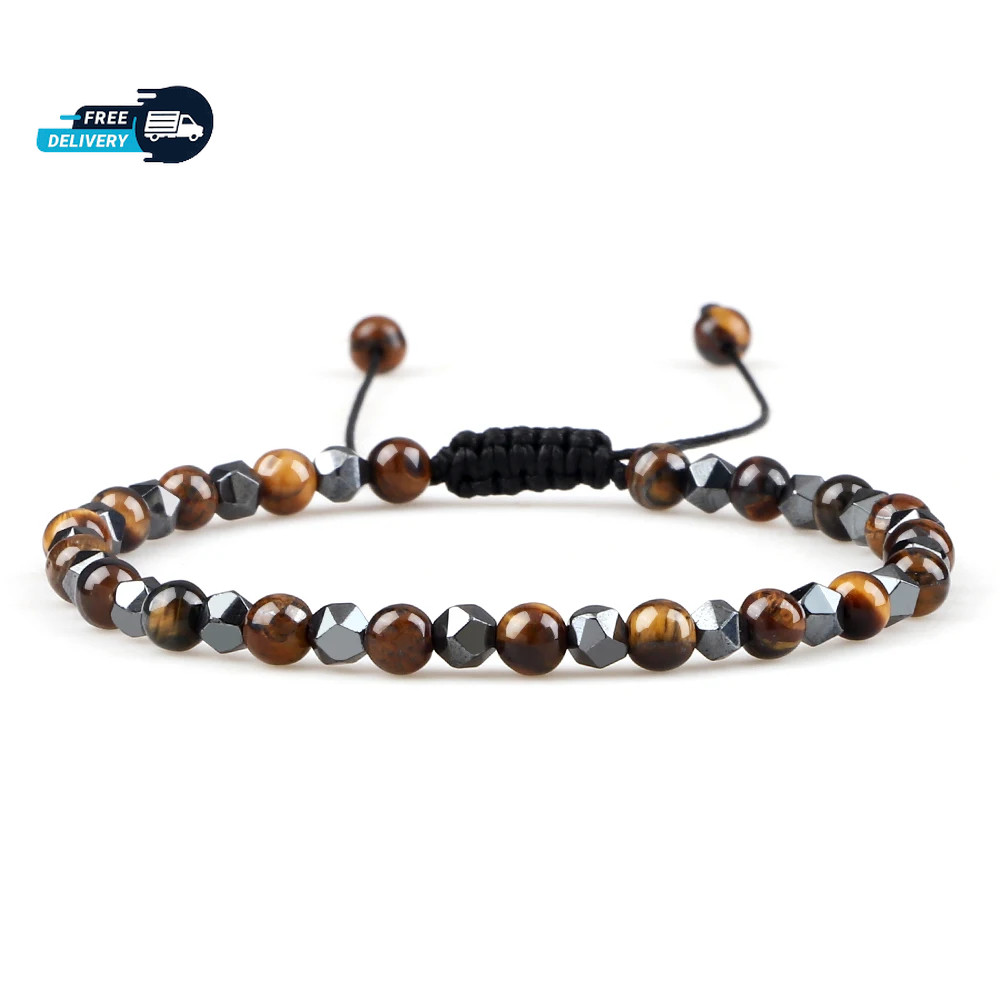 Natural Tiger’s Eye Stone Bracelet Hematite Gemstone Bracelet for Men Handmade