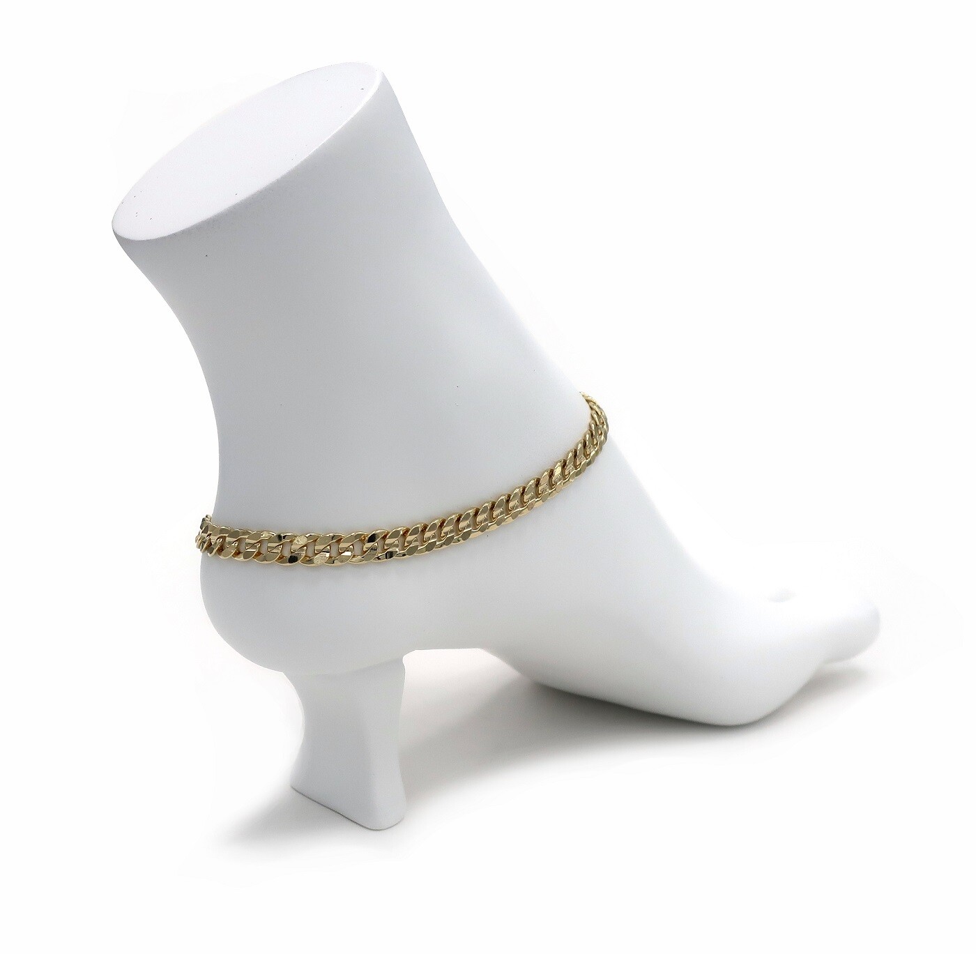 10″ CONCAVE CUBAN LINK CHAIN ANKLET 6mm CZ STONE ANKLE BRACELET 14K GOLD PLATED