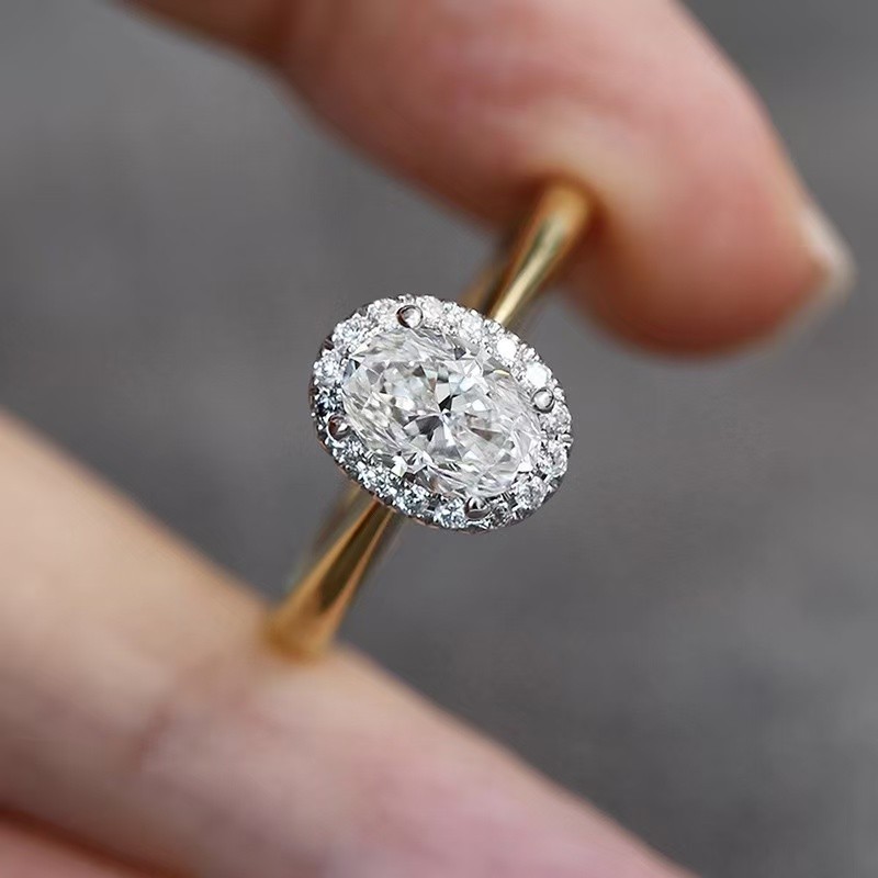 Classic Women Gold Plated Oval CZ Sparkling Band Ring Wedding Engagement