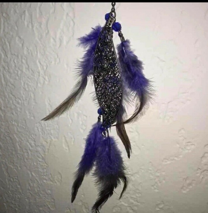 Precious Lead Compliant Brand Purple Feather necklace and earrings set 20″ New