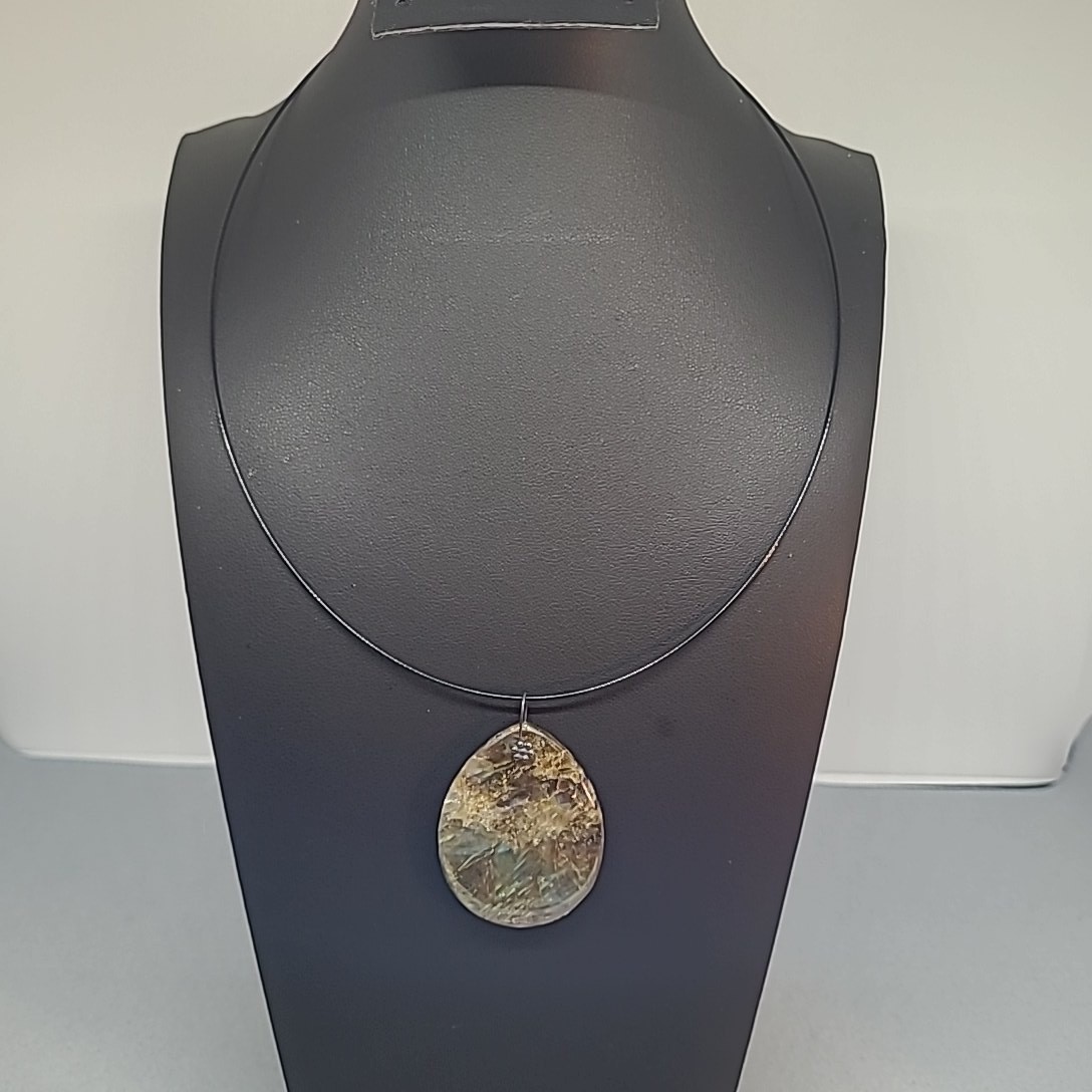 Labradorite Pendant Necklace Brown Blue Sterling Silver 925 Wire Choker Boho