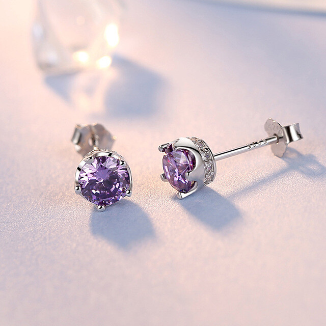 Women 925 STERLING SILVER STUD Queen CZ Crown Earrings 7mm Gift